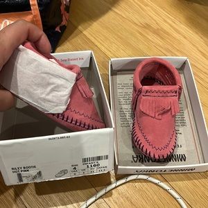 Pink suede toddler mocs
